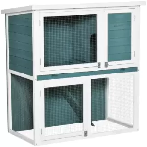 Pawhut 2 Tier Wooden Rabbit Hutch Guinea Pig Cage With Slide-out Tray Ramp - Green