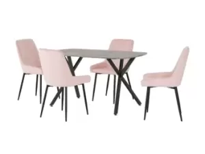 Seconique Athens Concrete Effect Dining Table with 4 Avery Pink Velvet Chairs