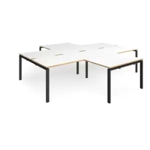 Bench Desk 4 Person With Return Desks 3200mm White/Oak Tops With Black Frames Adapt