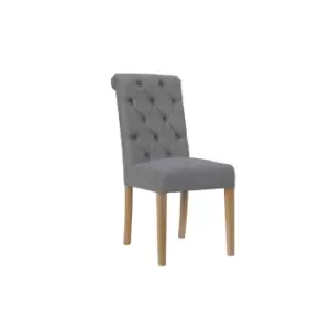 Kettle Interiors Button Back Upholstered Chair With Scroll Top Light Grey
