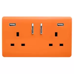 Trendi 2 Gang 13A Socket 2 USB Orange