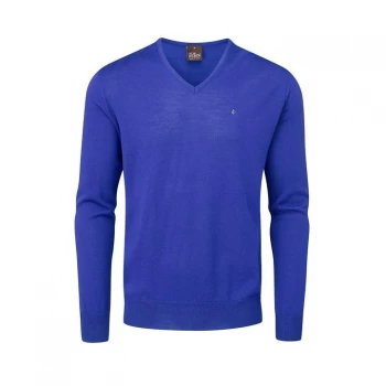 Oscar Jacobson Pin Merino V-Neck Sweater - Royal Blue