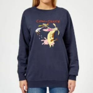 Cow and Chicken Characters Womens Sweatshirt - Navy - XXL