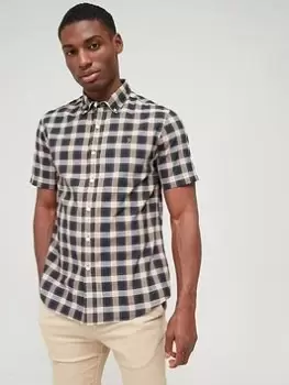 Farah Beckford Check Short Sleeve Shirt - Brown, Size XL, Men