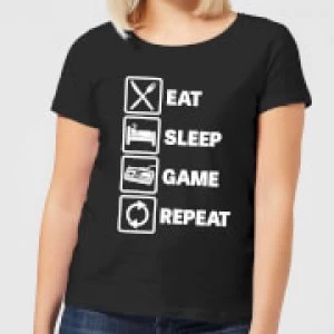 Eat Sleep Game Repeat Womens T-Shirt - Black - 4XL