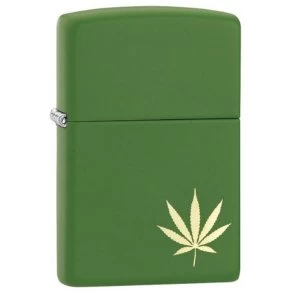 Zippo Marijuana Leaf on the Side Moss Green Matte Finish Windprrof Lighter