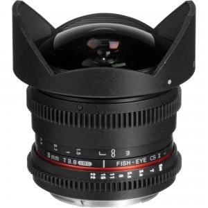 Samyang 8mm T3.8 VDSLR Diagonal Fisheye Lens For Canon Mount Hood Detachable