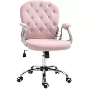 Office Chair Velour Diamond Tufted Padded Ergonomic 360° Swivel Pink - Pink - Vinsetto