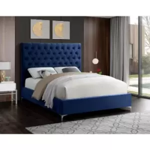 Charlston Upholstered Beds - Plush Velvet, Small Double Size Frame, Blue - Blue