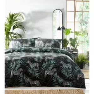 Portfolio Home Zebra Leaves Duvet Cover Set Multi Super King Animal Print Bedding - Multi