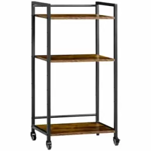 HOMCOM 3-tier Printer Stand With Lockable Wheels For Home Office Rustic Brown