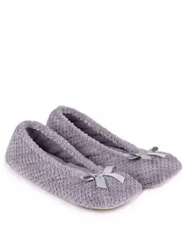 TOTES Isotoner Popcorn Ballet Slipper With Bow - Grey, Size 5-6, Women