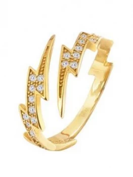 The Love Silver Collection 18ct Gold Plated Silver lightning bolt Cubic Zirconia ring, Gold, Size Small, Women