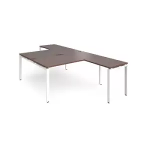 Bench Desk 2 Person With Return Desks 1600mm Walnut Tops With White Frames Adapt