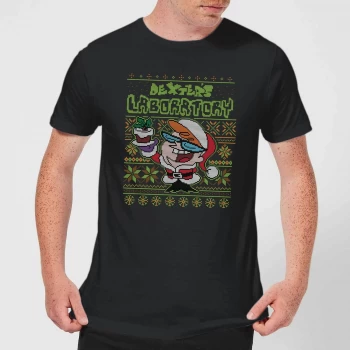 Dexter's Lab Pattern Mens Christmas T-Shirt - Black - 5XL