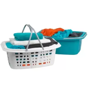 Beldray Plastic Laundry Baskets with Carry Handles, 26L Capacity, Set of 2 - Turquoise and White