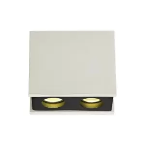 2 Light Ceiling GU10, White Paintable Gypsum With Matt Black Cover - Luminosa Lighting