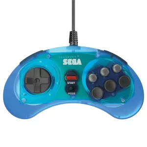 Retro-Bit Official Sega Mega Drive Blue Wireless Controller 8-Button Arcade Pad for Sega Mega Drive