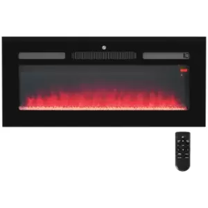HOMCOM 102cm Electric Fireplace, 2000W Recessed and Wall Mounted Electric Fire with Remote Control, 9 Flame Colour and Crystal, Black