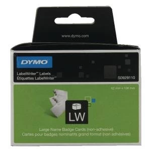Dymo S0929110 62mm X 106mm Large Name Badge Cards Black On White