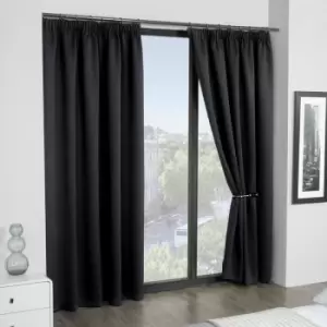 Emma Barclay Cali Thermal Woven Blackout Pencil Pleat Curtains, Black, 66 x 90 Inch