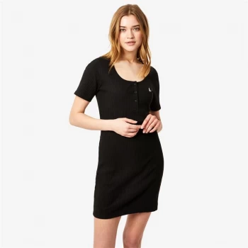 Jack Wills Amy Button Ribbed Mini Dress - Black