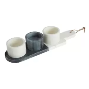 3 Piece Condiment Paddle Board Set in White/Grey Marble