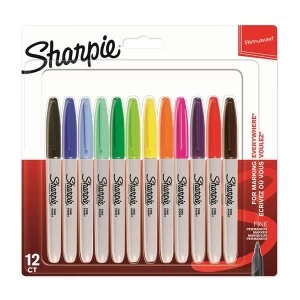 Sharpie Permanent Markers Fine Tip Assorted Colours Pack of 12