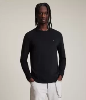 AllSaints Mens Brushed Cotton Regular Fit Medium Brace Long Sleeve Tonic Crew Neck T-Shirt, Black, Size: XS