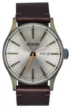 Nixon A105-5093-00 Sentry Leather All Silver / Tan Surplus Watch