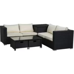 4Pcs Patio Rattan Sofa Garden Furniture Set Table w/ Cushions Black - Outsunny