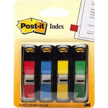 Post it 683 4 Small 12mm Index Repositionable Flags RedGreenBlueYellow