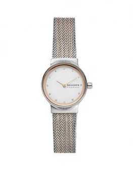 Skagen Silver And Rose Gold Dial Two Tone Stainless Steel Mesh Strap Ladies Watch