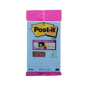 Post-it Super Sticky Ruled Notes Pad, 101 x 152 mm, Ultra Blue