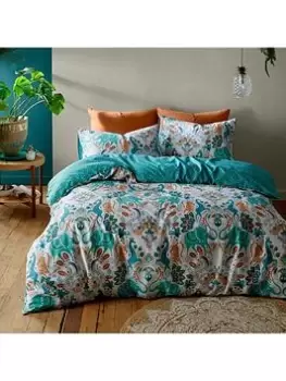 Pineapple Elephant Carnival Animals Cotton Duvet Cover Set In Teal
