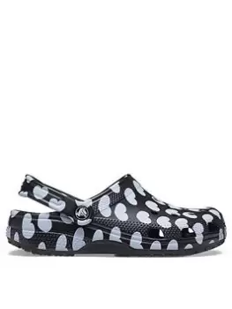 Crocs Classic Heart Print Clog Flat Shoes, Black/White, Size 4, Women