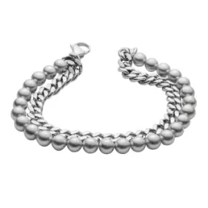 Fred Bennett Stainless Steel Curb Chain & Shell Pearl Double Bracelet