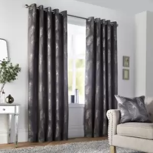 Curtina Feather Jacquard Eyelet Lined Curtains, Slate, 46 x 54 Inch