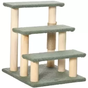 PawHut Dog Steps for Bed 3 Step Pet Stairs Cat Tree Tower w/ Jute Toy Ball Green - Green
