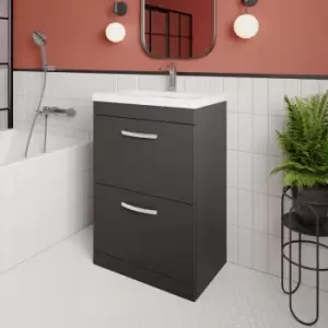 Nuie - Athena Floor Standing 2-Drawer Vanity Unit with Basin-4 600mm Wide - Gloss Grey