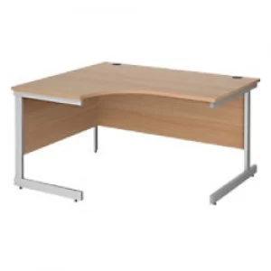 Left Hand Ergonomic Desk with Beech Coloured MFC Top and Silver Frame Cantilever Legs Contract 25 1400 x 1200 x 725 mm