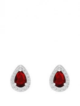 Love GEM Sterling Silver Red and White Cubic Zirconia Peardrop Stud Earrings, One Colour, Women