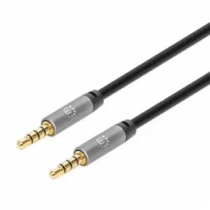 Manhattan Stereo Audio 3.5mm Cable 3m Male/Male Slim Design Black/Silver Premium with 24 karat gold plated contacts and pure oxygen-free copper (OFC)