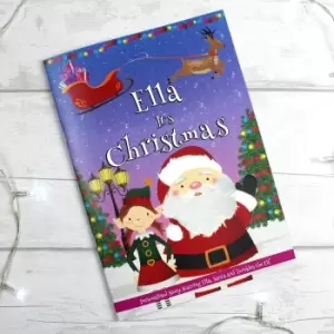 Personalised Girls It's Christmas Story Book Featuring Santa and his Elf Twinkles Blue