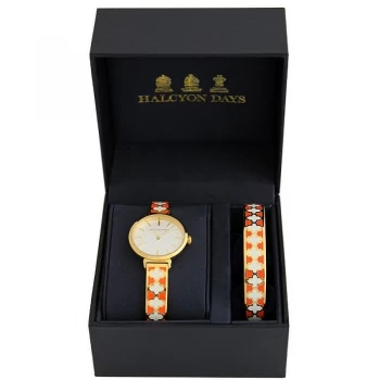 Agama Orange, Cream & Gold Watch & 1cm Bangle Gift Set