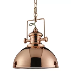 Industrial 1 Light Dome Ceiling Pendant Copper with Acrylic Diffuser, E27