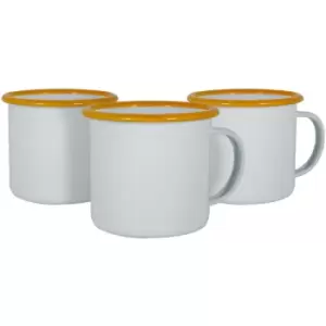 Argon Tableware - White Enamel Mugs - 375ml - Yellow - Pack of 12
