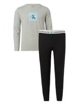 Calvin Klein Boys Logo Pyjamas - Grey Black, Grey/Black, Size 10-12 Years