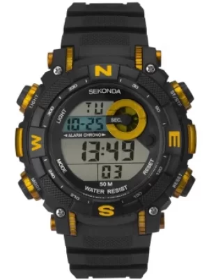 Sekonda Mens Black Yellow Rubber Digital Watch 1526
