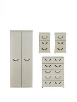 Swift Broadway Ready Assembled 4 Piece Package - 2 Door Wardrobe, 5 Drawer Chest And 2 Bedside Chests